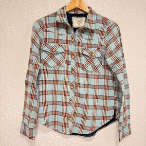 Abercrombie & Fitch Blue/Orange Plaid Button Down Shirt Size Medium 100% Cotton